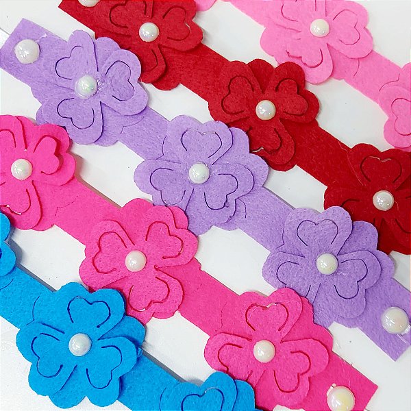 Gargantilha Feltro Florzinha Mod.3 - 10 unidades