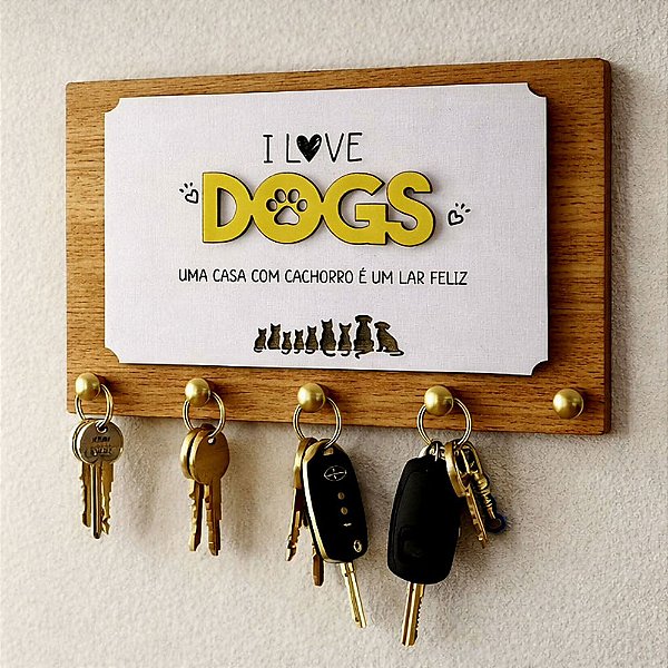 Porta Chaves Decorativo Amadeirado Dog - 01 unidade