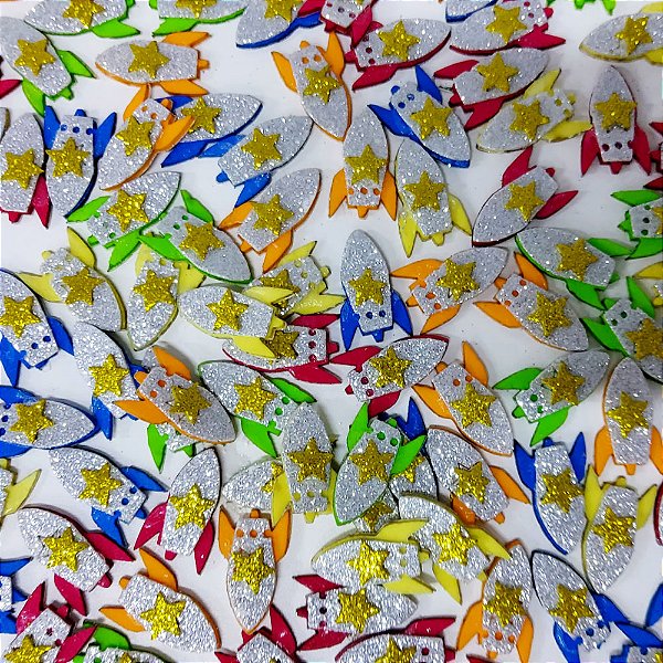 Adesivos EVA Glitter Foguete Mod.3- 10 unidades