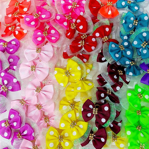 Laço Maxi Duplo Juta Brilhante Poá Strass - 10 unidades