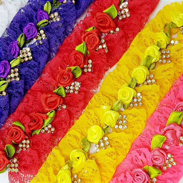 Laço Borboleta Renda Rococó Strass - 10 unidades