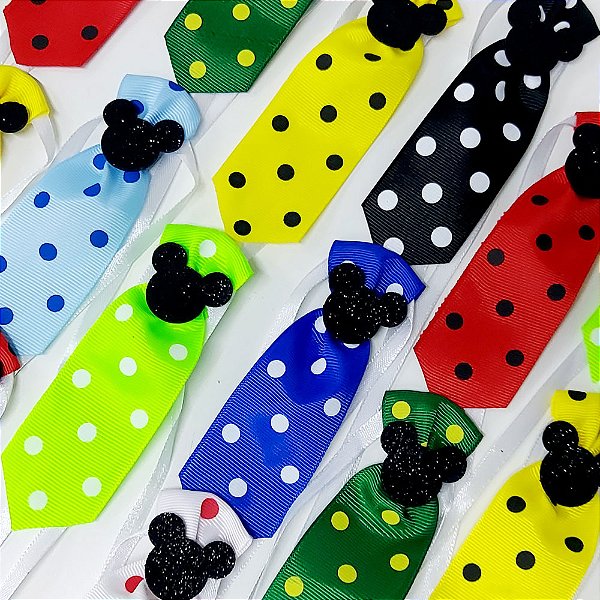 Gravata Social Estampado Poá Mickey - 10 unidades