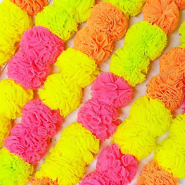 Laço Penteado Pompom Malha Neon - 10 unidades
