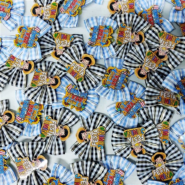 Laço Borboleta Estampado Xadrez Ouro PF Festa Junina Mod.2 - 10 unidades