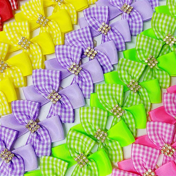 Laço X Estampado Xadrez Strass Festa Junina - 10 unidades