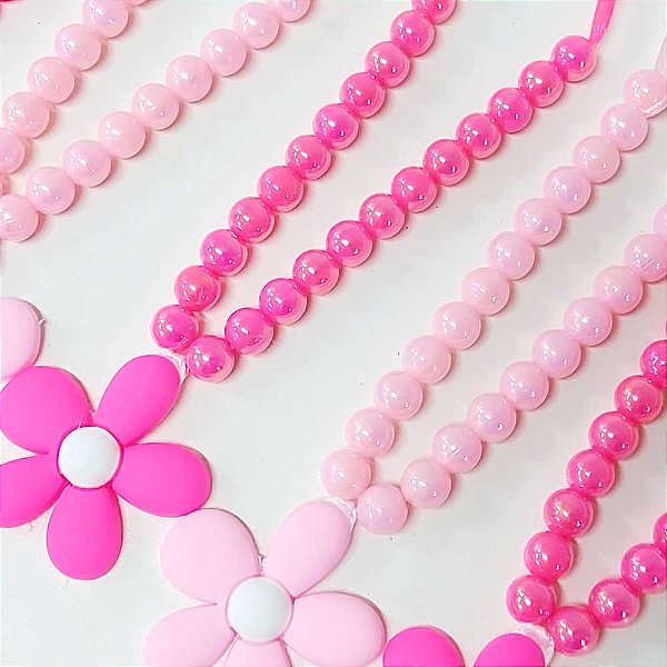 Colar Pérola Pingente Emborrachado Flor Mod.3 - 10 unidades