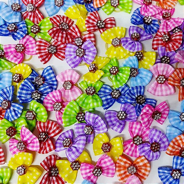 Laço Borboleta Estampado Xadrez Pedraria - 10 unidades