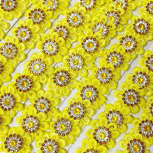 Laço Penteado Guipir Pedraria (Amarelo) - 10 unidades