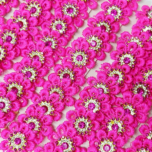 Laço Penteado Guipir Pedraria (Rosa Pink) - 10 unidades