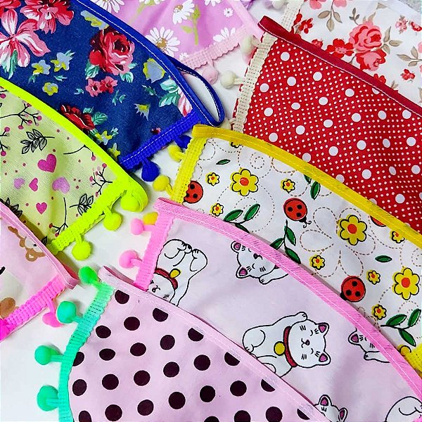 Babador Tricoline Estampado Franja Pompom - 10 unidades