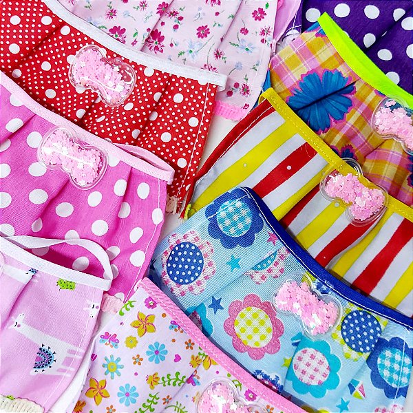 Babador Tricoline Estampado Franja Pompom Mod.2 - 10 unidades