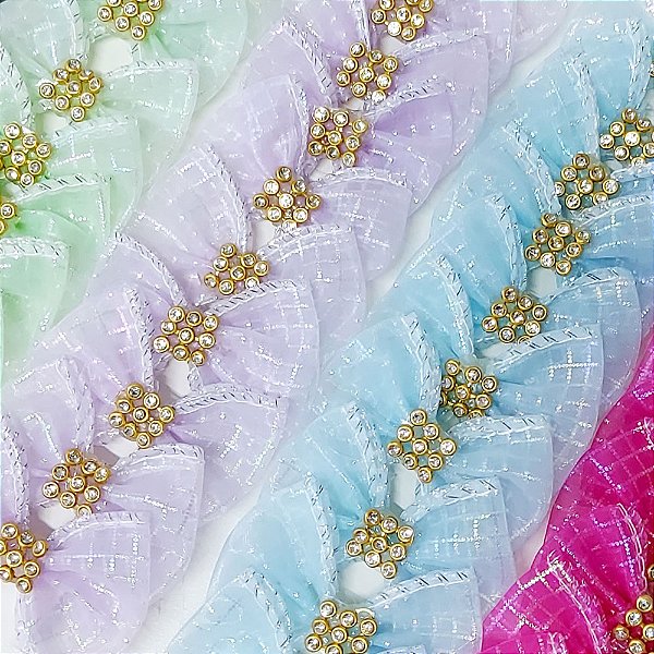 Laço Borboleta Voil Decorativo Strass - 10 unidades