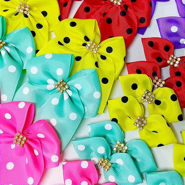 Conjunto Laço Pinup Estampado Poá Strass - 10 unidades