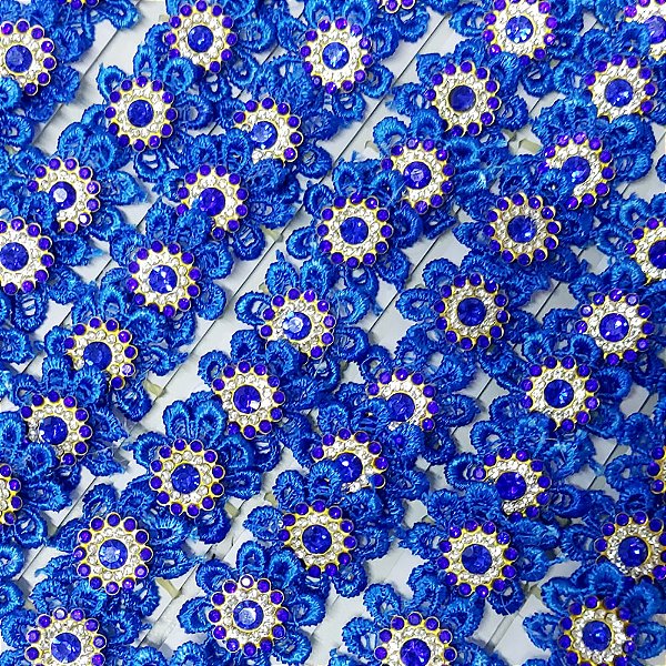 Laço Penteado Guipir Pedraria (Azul) - 10 unidades
