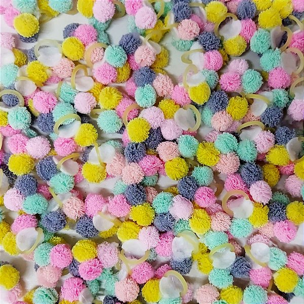 Laço Penteado Flor Pompom Malha - 10 unidades