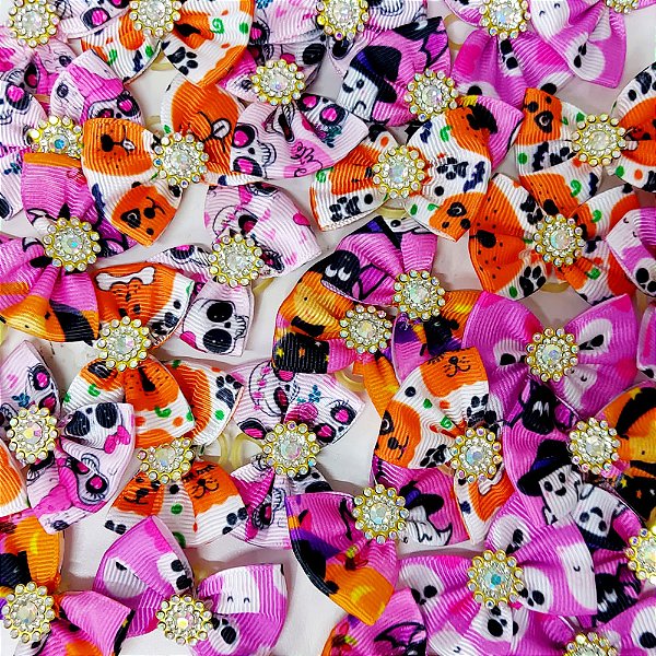Laço Borboleta Estampado Pedraria Halloween Mod.1 - 10 unidades