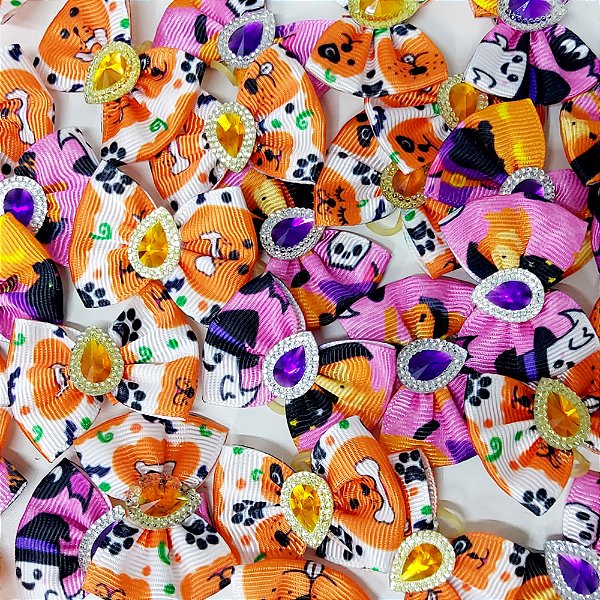 Laço Borboleta Estampado Pedraria Halloween Mod.2 - 10 unidades
