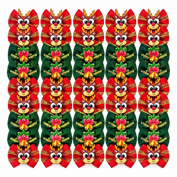 Laço Borboleta Pespontada Ouro PF Natal Mod.1 - 10 unidades
