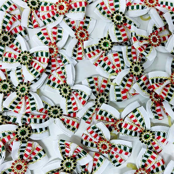 Laço Borboleta Duplo Estampado Pedraria Natal Mod.1 - 10 unidades
