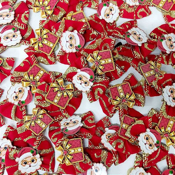Laço Borboleta Estampado Glitter PF Natal - 10 unidades