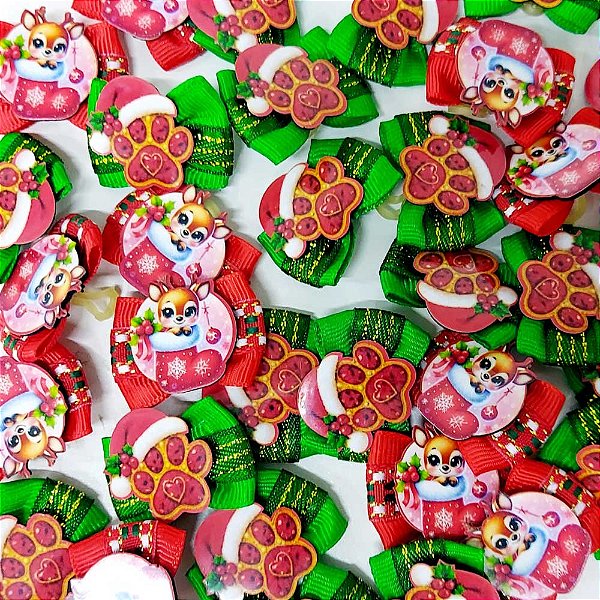 Laço Borboleta Duplo Estampado PF Natal Mod.2 - 10 unidades