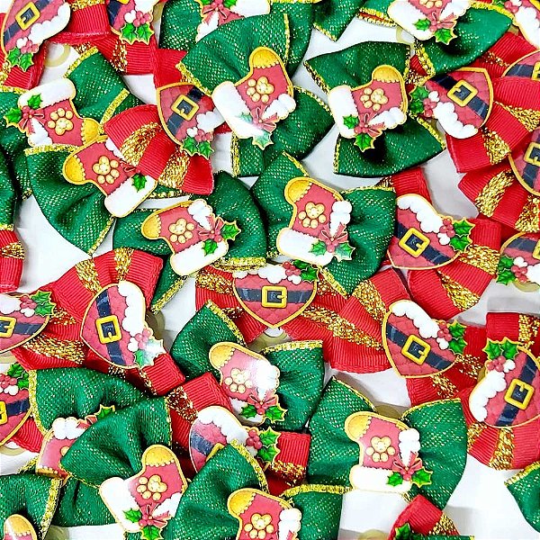 Laço Borboleta Pespontada Ouro PF Natal Mod.2 - 10 unidades
