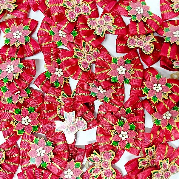 Laço Borboleta Pespontada Ouro PF Natal Mod.3 - 10 unidades