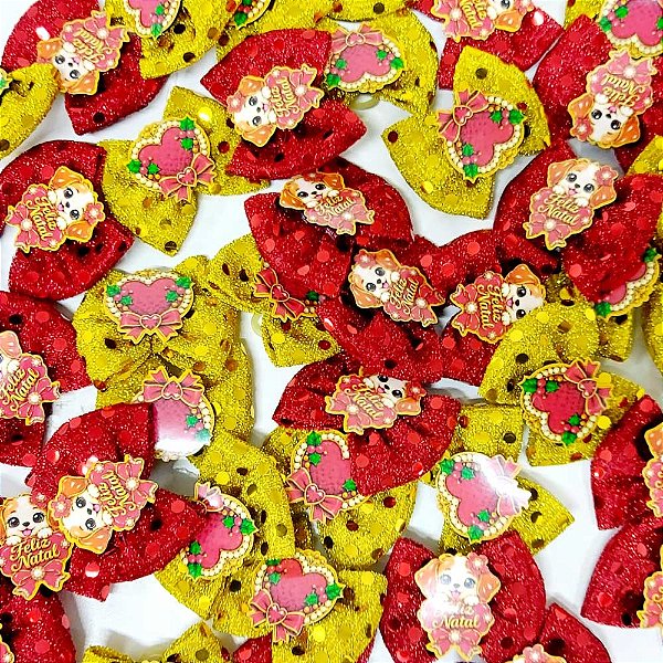 Laço Borboleta Duplo Glitter PF Natal - 10 unidades