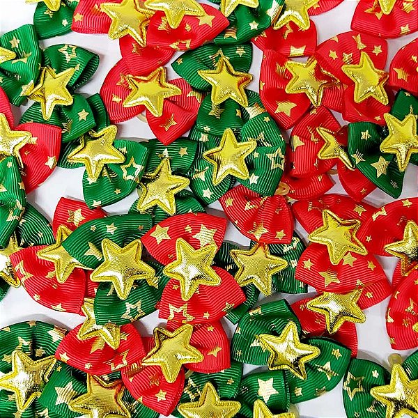 Laço Borboleta Estampado Estrela Ouro Natal - 10 unidades