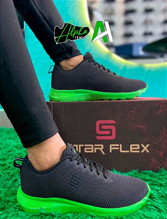 Tênis Star Flex oferta 1 por 50, 2 por 80 Preto/Verde - MOD 06