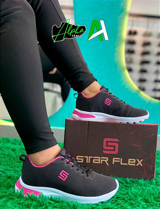 Tênis Star Flex oferta 1 por 50, 2 por 80 Preto/Pink - Mod 01