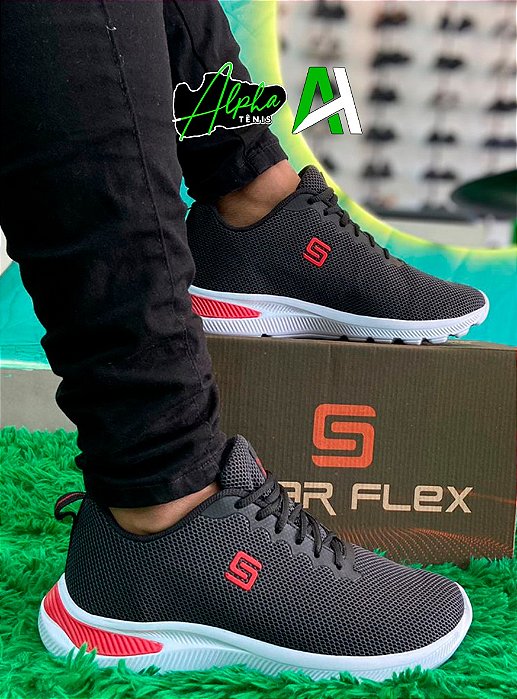 Tênis Star Flex oferta 1 por 50, 2 por 80 Preto/Vermelho/Branco - MOD 12