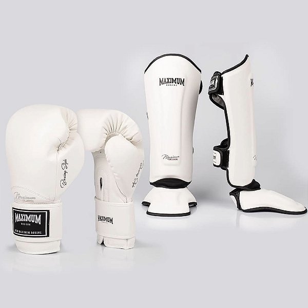 Kit Muay Thai Luva Classic Iniciante e Caneleira White