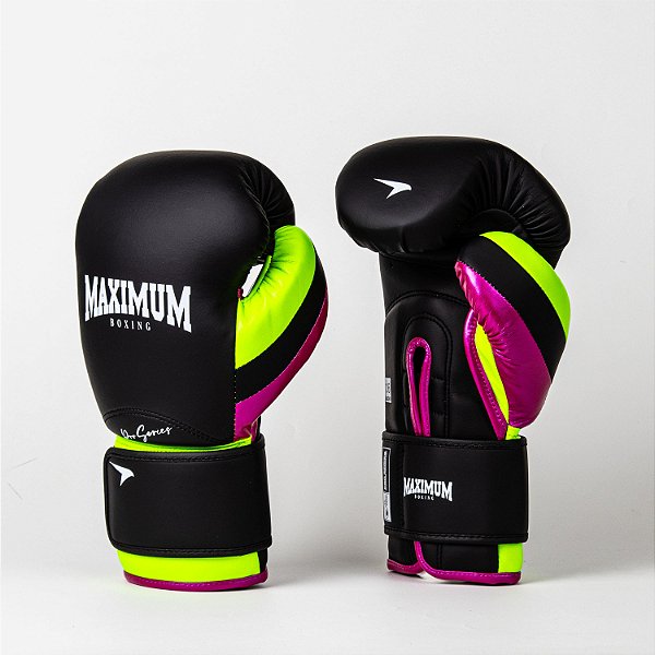 Luva de Boxe e Muay Thai Profissional Preta Detalhe Verde
