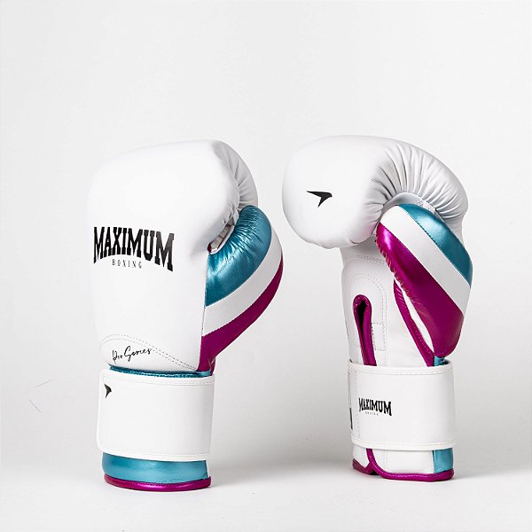 Luva de Boxe e Muay Thai Profissional Branca Detalhes Azul