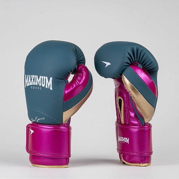 Luva de Boxe e Muay Thai Azul Detalhes Rosa