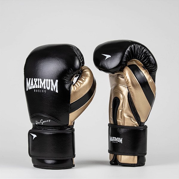 Luva de Boxe e Muay Thai Preta Detalhes Dourado