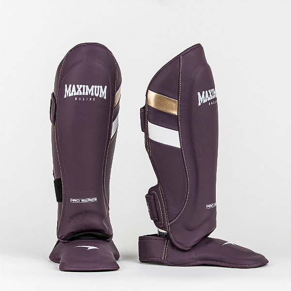 Caneleira de Muay Thai e Kickboxing Roxa Detalhes Dourado