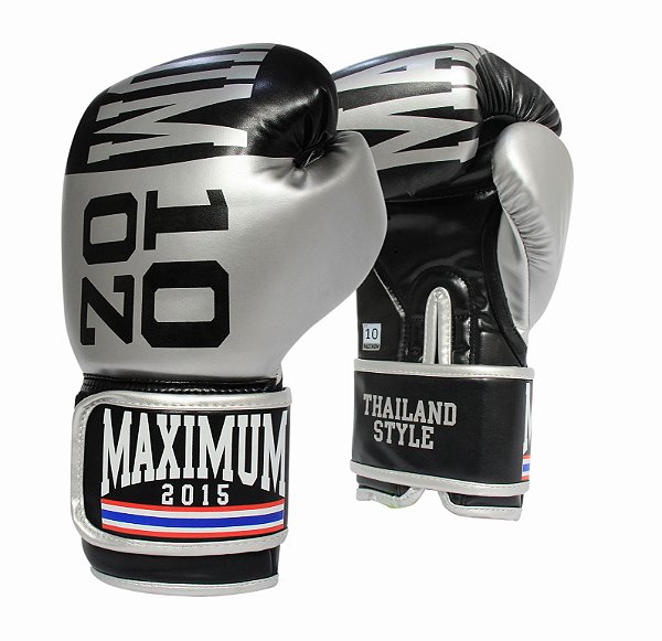 Luva de Boxe e Muay Thai Maximum OZ Preto/Prata 10oz