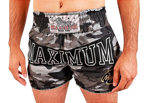 Shorts de Muay Thai Maximum Camuflado Cinza