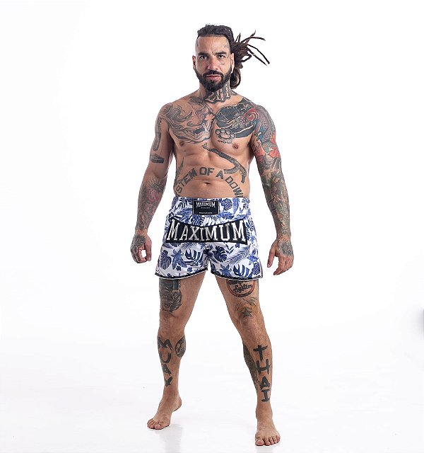 Shorts de Muay Thai Maximum Folhas Azul