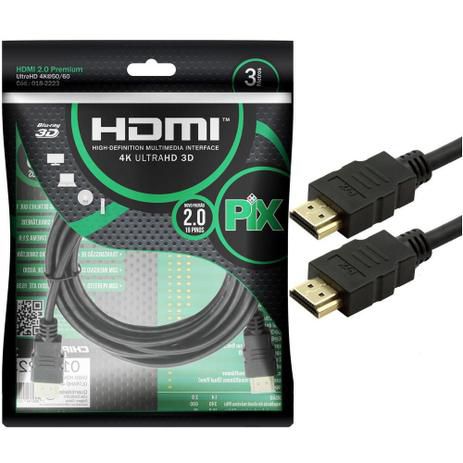 Cabo HDMI PIX 3m 2.0 4K 19 Pinos