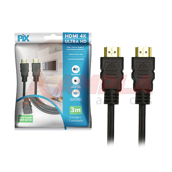 Cabo HDMI PIX 3m 2.0 4K 19 Pinos