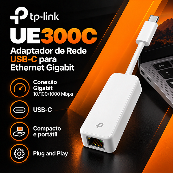 Adaptador de Rede TP-Link UE300C USB-C para RJ45 Gigabit 1000Mbps