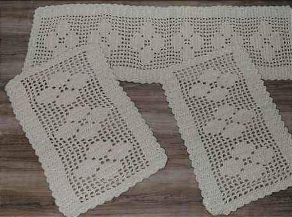 Jogo de Passadeira Rosa 3 Peças de Crochê - Cor Cru