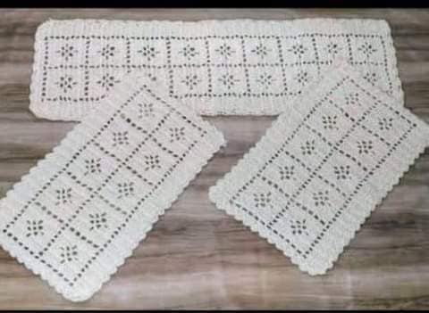 Jogo de Passadeira Aranha 3 Peças de Crochê - Cor Cru