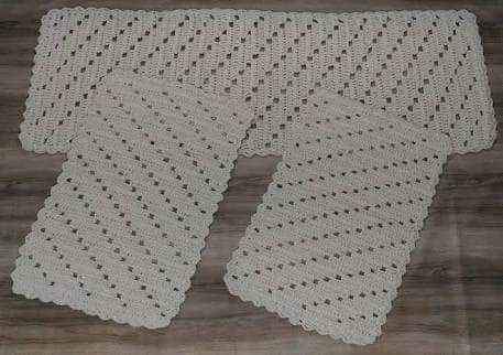 Jogo de Passadeira Listra 3 Peças de Crochê - Cor Cru