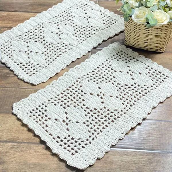 Par de Tapete de Croche Modelo Rosa