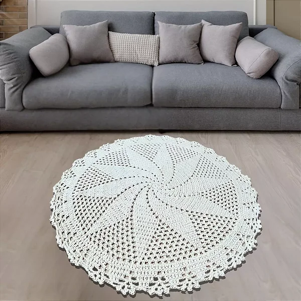 Par de Tapete de Croche Modelo Redondo - Cor Cru