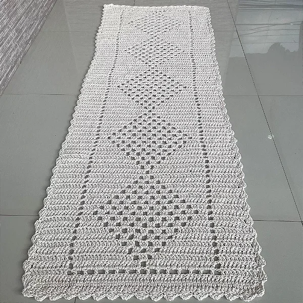 Passadeira Diagonal 1,80 Metros de Crochê - Cor Cru